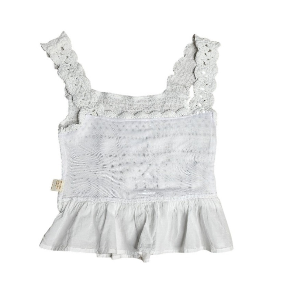 Unlimited White Crochet Peplum Tank Top | Size Unknown (See Measurements)